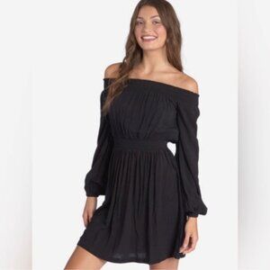NWT Roxy | Off The Shoulder Mini Dress "Dream Escape" Gray Black | Size Small